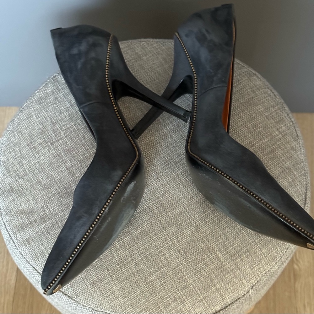 Givenchy Women Blue Black Suede Leather Bronze Zipper Pointed Pump‎ Heel 37 / 7 - Picture 7 of 16